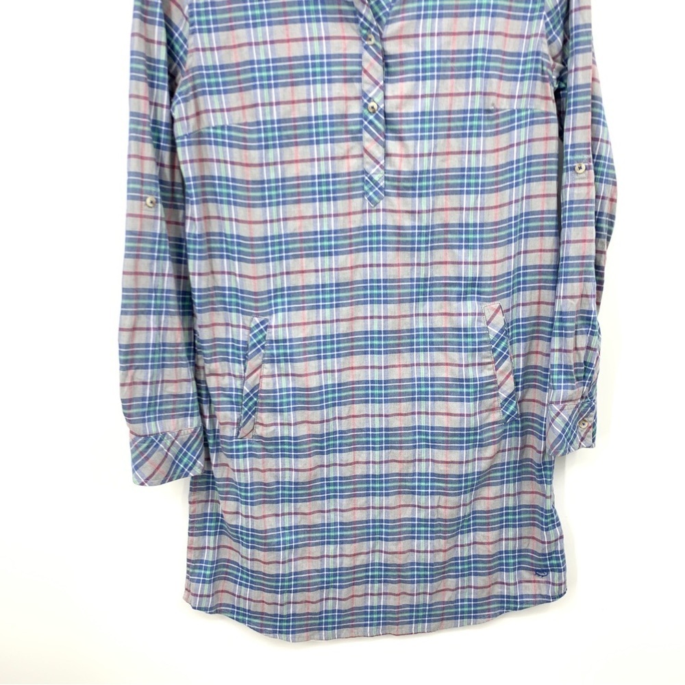 Southern Tide Women XS Shirt Dress Long Sleeve Popover 1/2‎ Button Blue Plaid - Picture 3 of 8